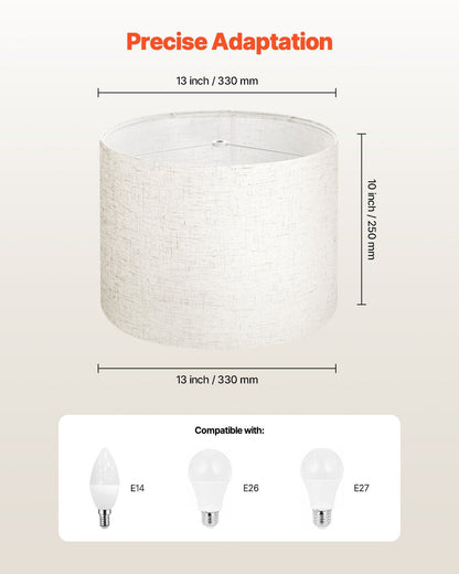 Drum Lamp Shade, 33 cm Top x 33 cm Bottom x 25 cm High, Medium Drum Linen Lampshade, Replacement Lamp Shade V952-YZXDZ1310INCHER8P001V0