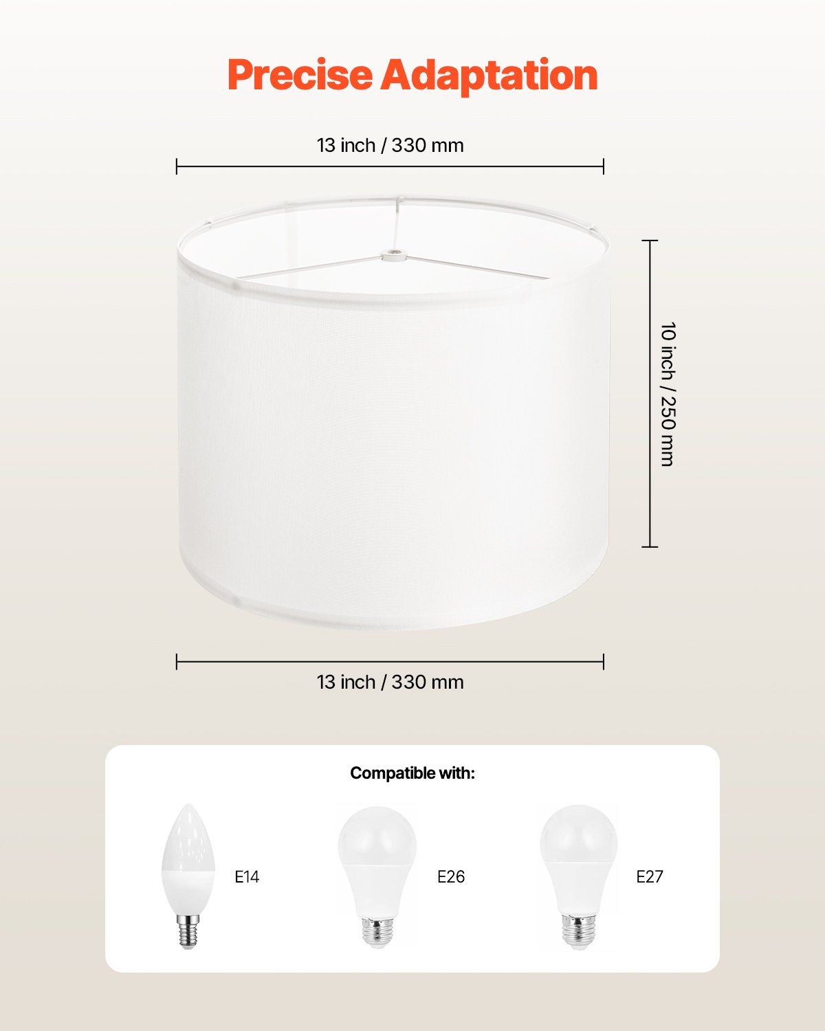 Drum Lamp Shade, 33 cm Top x 33 cm Bottom x 25 cm High, Medium Drum Linen Lampshade, Replacement Lamp Shade V952-YZXDZ1310INCNX6T6001V0