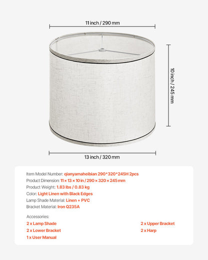 Lamp Shade 2 Set, 29 cm Top x 32 cm Bottom x 24.5 cm High (Spider Fitter), Medium Lampshade with Harp, V952-YZXDZ131110IP0KMC001V0