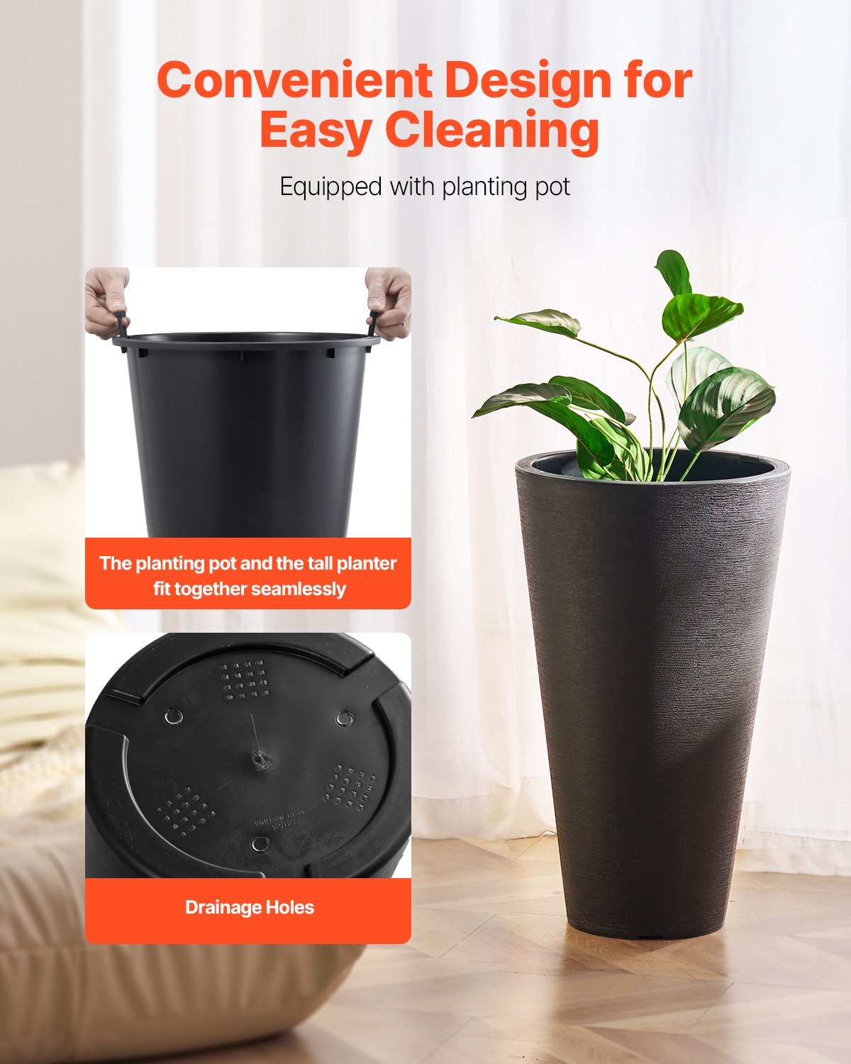 Tall Planter, Set of 2 Tall Round Tapered Planters, 59 cm Large Modern Gardening and Flower Plastic Pots, V952-YZXHS24YCBDT499PJV0