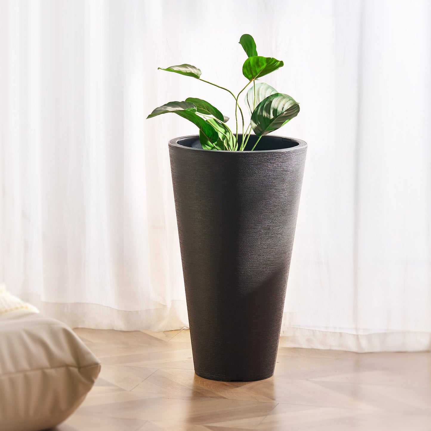 Tall Planter, Set of 2 Tall Round Tapered Planters, 59 cm Large Modern Gardening and Flower Plastic Pots, V952-YZXHS24YCBDT499PJV0