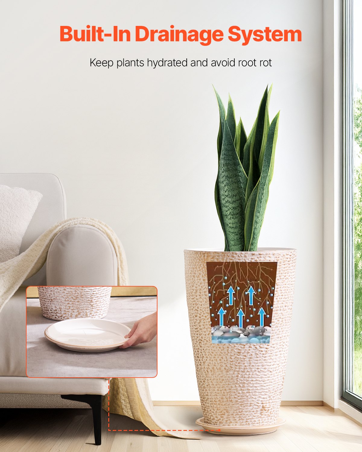 Tall Planter Set of 2 Round Tapered Plant Pots 53 cm for Outdoor Indoor V952-YZXMS21YCDTPKF8OSV0