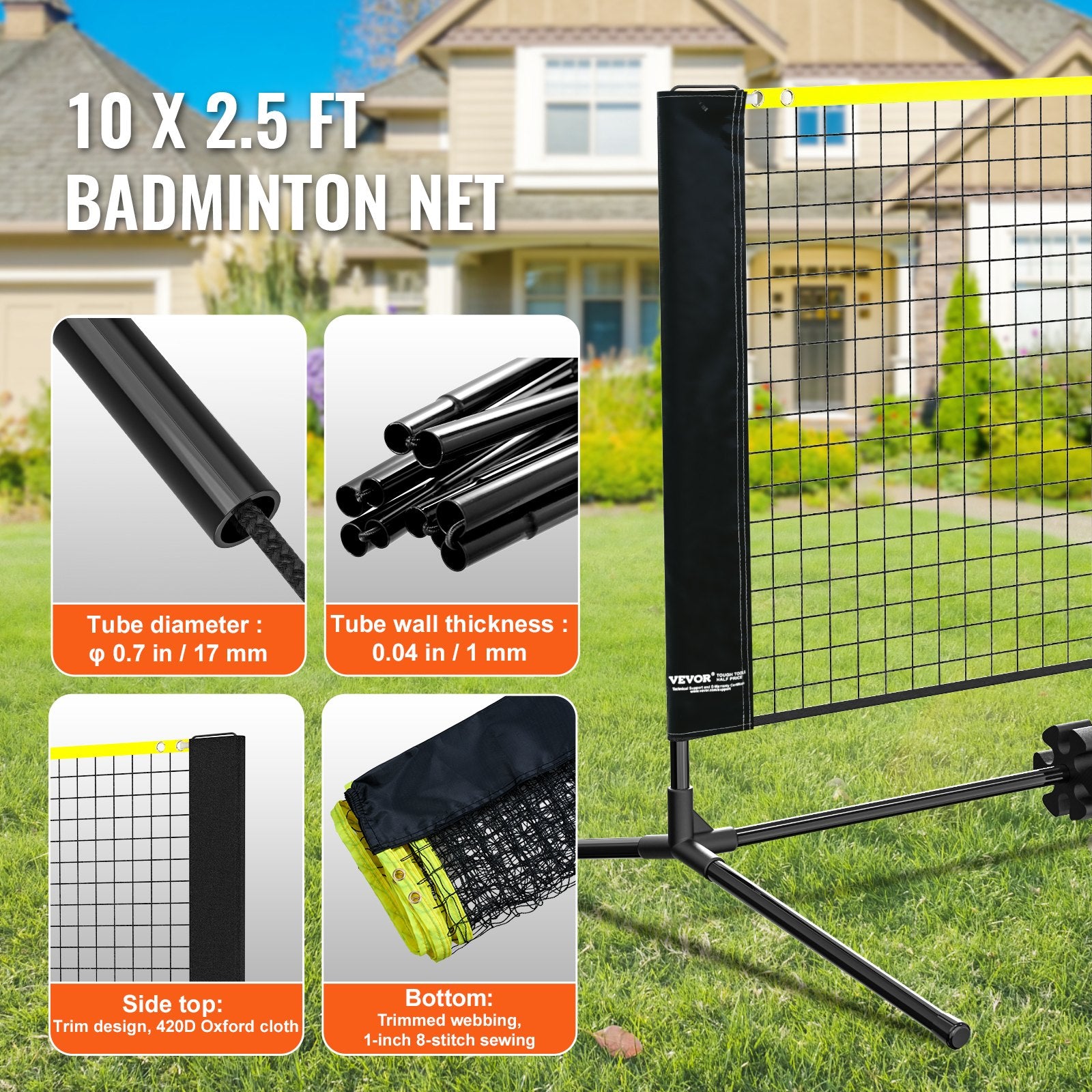 Badminton Net, Height Adjustable Volleyball Net, 10ft Wide Foldable Pickleball Net, Portable Easy Setup V952-ZCGDZYMQW1024T4VVV0