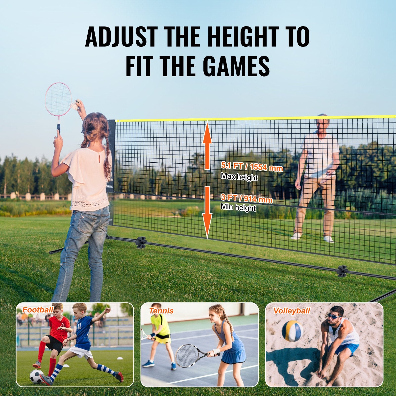 Badminton Net, Height Adjustable Volleyball Net, 10ft Wide Foldable Pickleball Net, Portable Easy Setup V952-ZCGDZYMQW1024T4VVV0