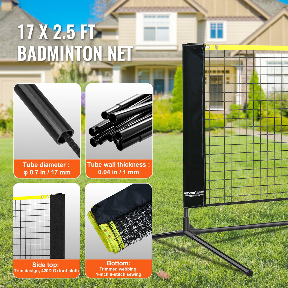Badminton Net, Height Adjustable Volleyball Net, 17ft Wide Foldable Pickleball Net, Portable Easy Setup V952-ZCGDZYMQW172IS8ZSV0