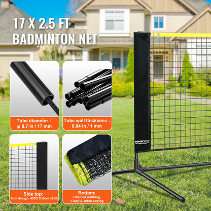 Badminton Net, Height Adjustable Volleyball Net, 17ft Wide Foldable Pickleball Net, Portable Easy Setup V952-ZCGDZYMQW172IS8ZSV0