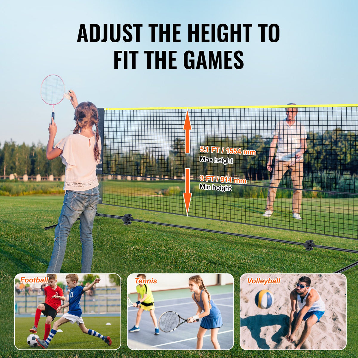 Badminton Net, Height Adjustable Volleyball Net, 17ft Wide Foldable Pickleball Net, Portable Easy Setup V952-ZCGDZYMQW172IS8ZSV0