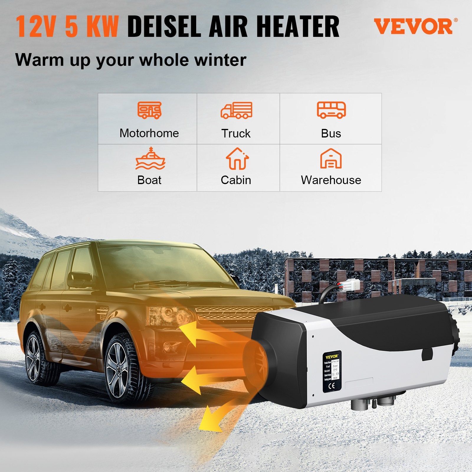 5KW Diesel Air Heater 10L Tank Diesel Heater 12V Diesel Parking Heater Muffler with LCD Thermostat and Remote V952-ZCJRQ12V5KW51JT01V0