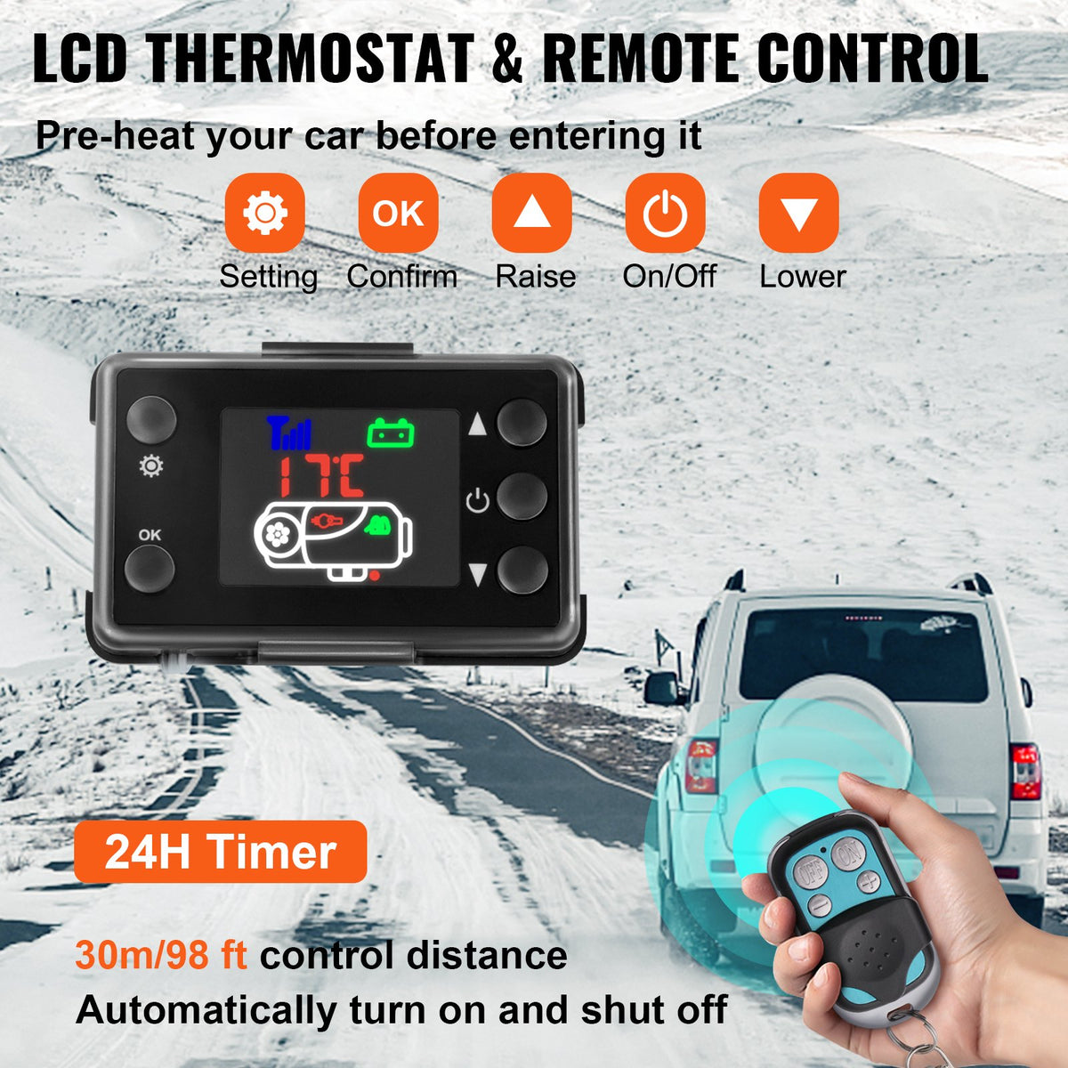 5KW Diesel Air Heater 10L Tank Diesel Heater 12V Diesel Parking Heater Muffler with LCD Thermostat and Remote V952-ZCJRQ12V5KW51JT01V0