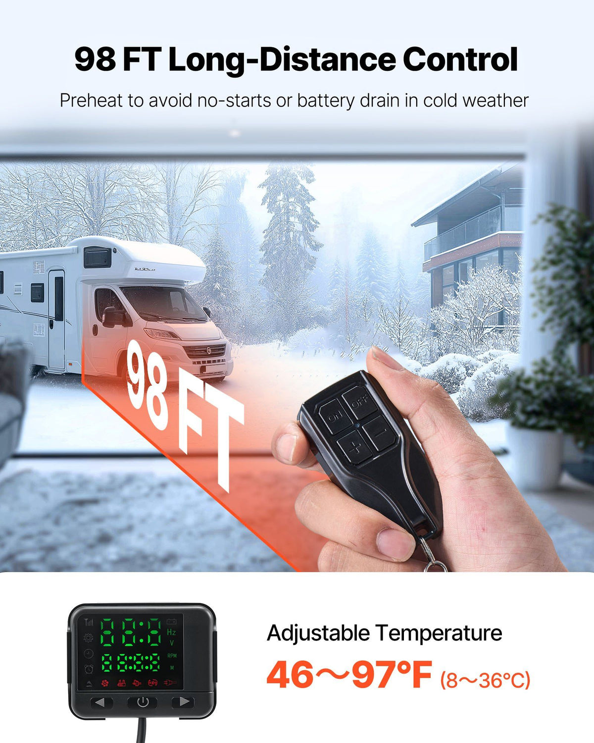 Diesel Air Heater, 8 kW DC12-24V, Fast Heating Diesel Parking Heater with Remote Control and Color Digital V952-ZCJRQDC12V8K046TQ001V9