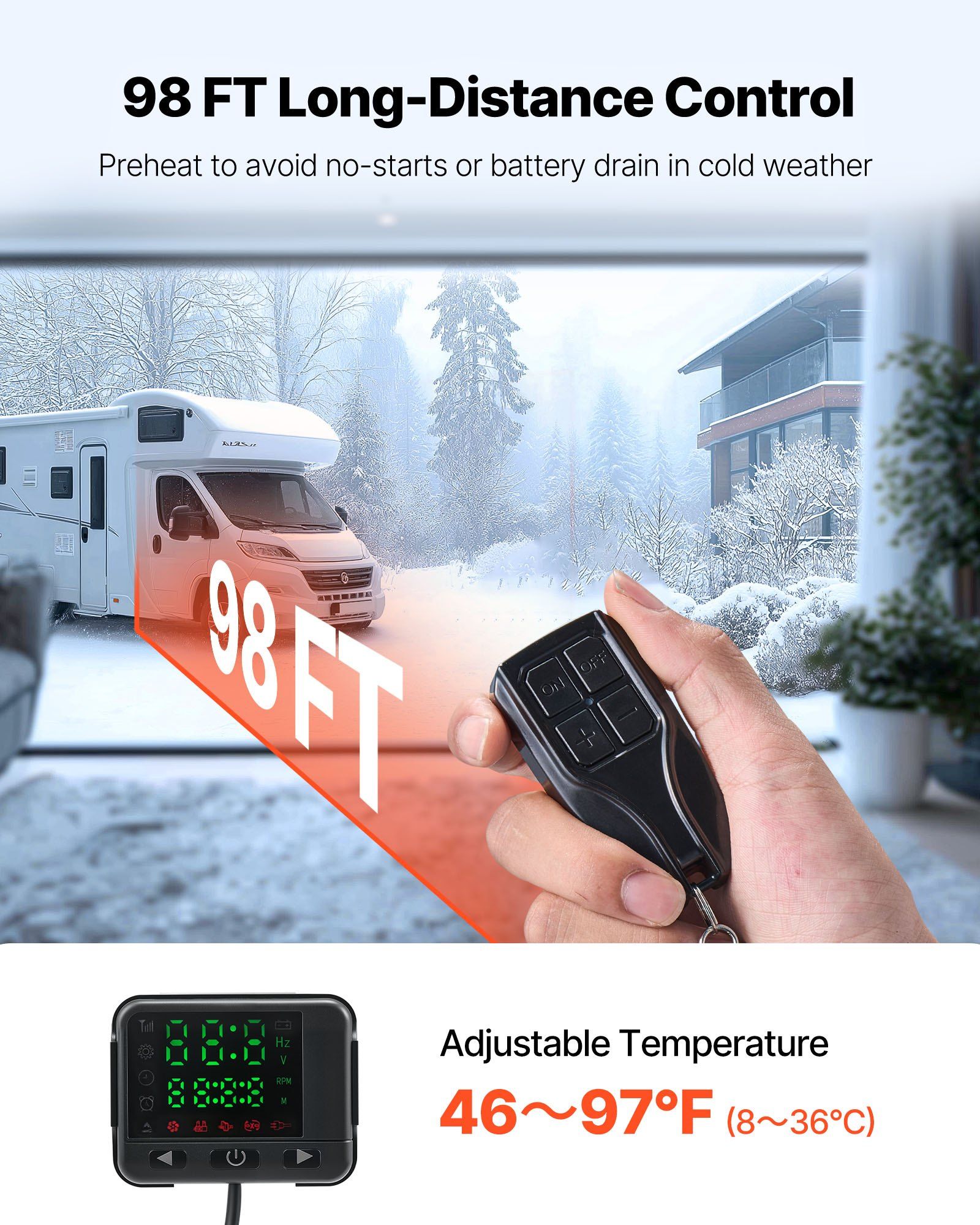 Diesel Air Heater, 8 kW DC12-24V, Fast Heating Diesel Parking Heater with Remote Control and Color Digital V952-ZCJRQDC12V8K046TQ001V9