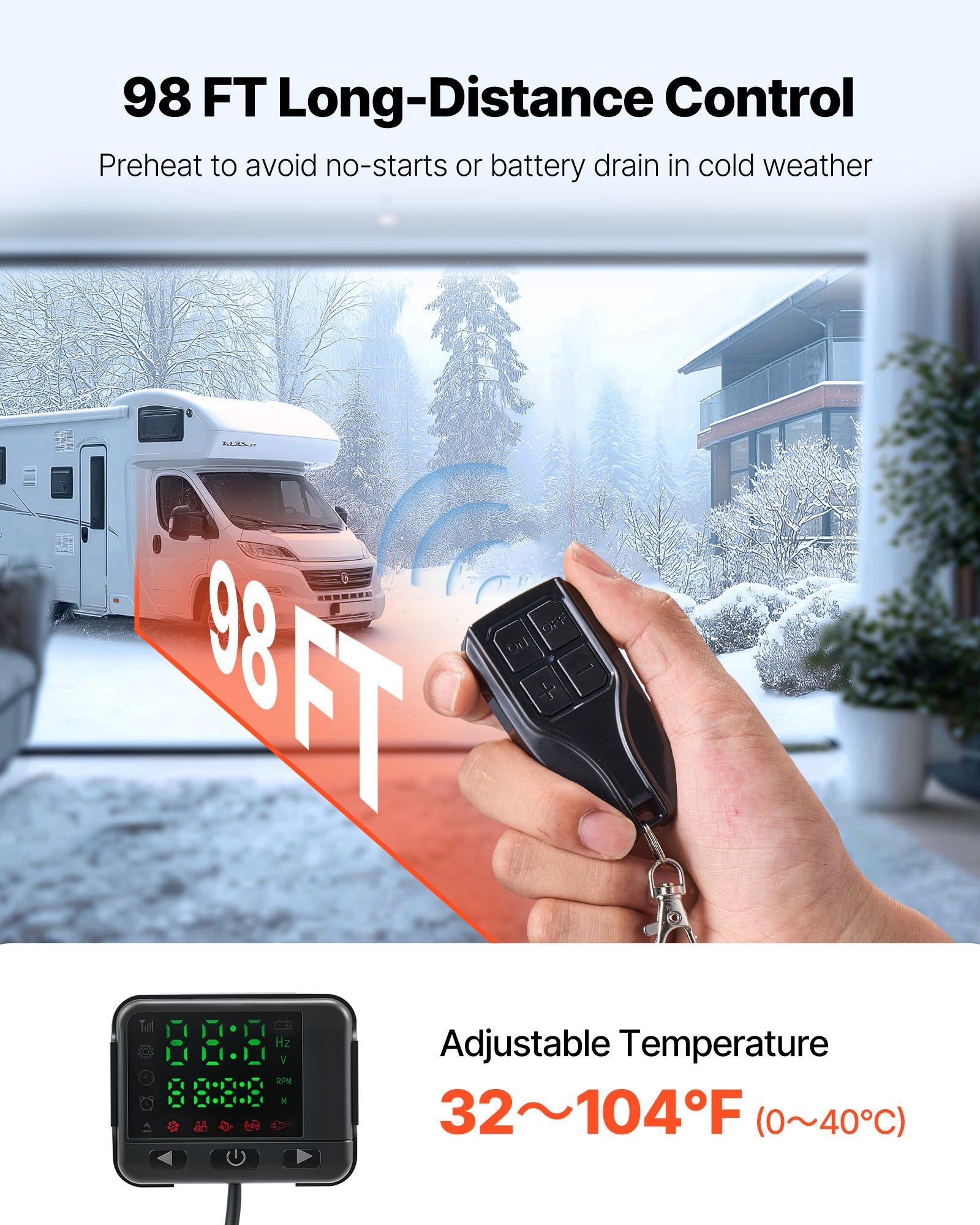 Diesel Air Heater, 8 kW DC12-24V, Fast Heating Diesel Parking Heater with Remote Control and Square Color V952-ZCJRQDC12V8KM839A001V9