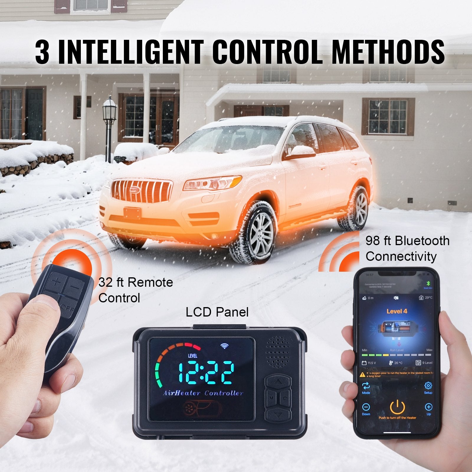 8 KW Diesel Air Heater, Bluetooth App Control All-on-one Diesel Heater with Automatic Altitude Adjustment, V952-ZCJRQLS12V8KWCO9JV9