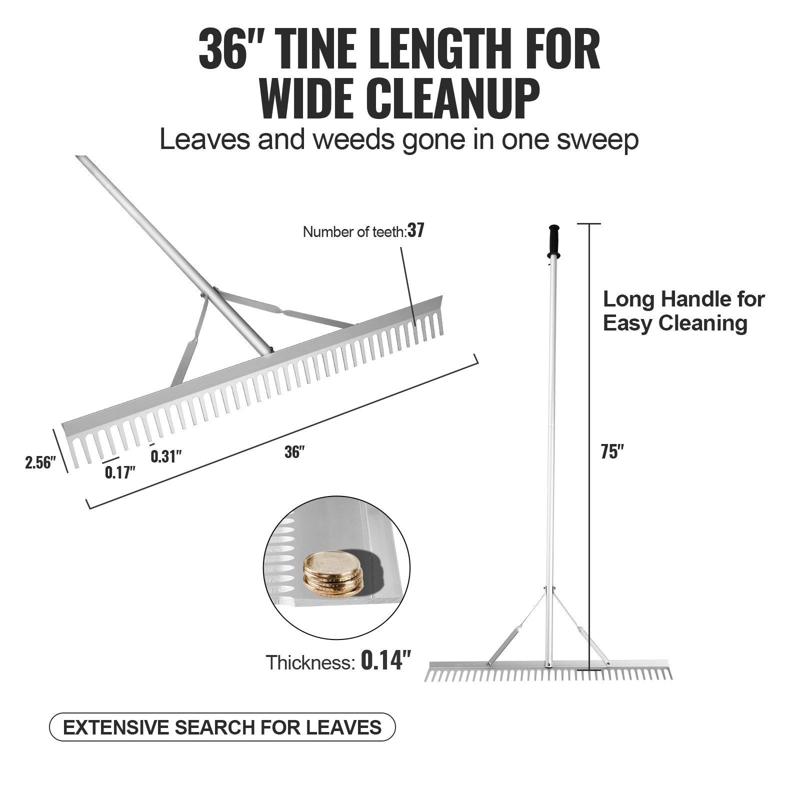Landscape Rake, 915mm Head Aluminum Landscape Rake, Lake Weed Rake with 1915mm Long Handle, for Loosening V952-ZCLQPLHJ36INUFPURV0