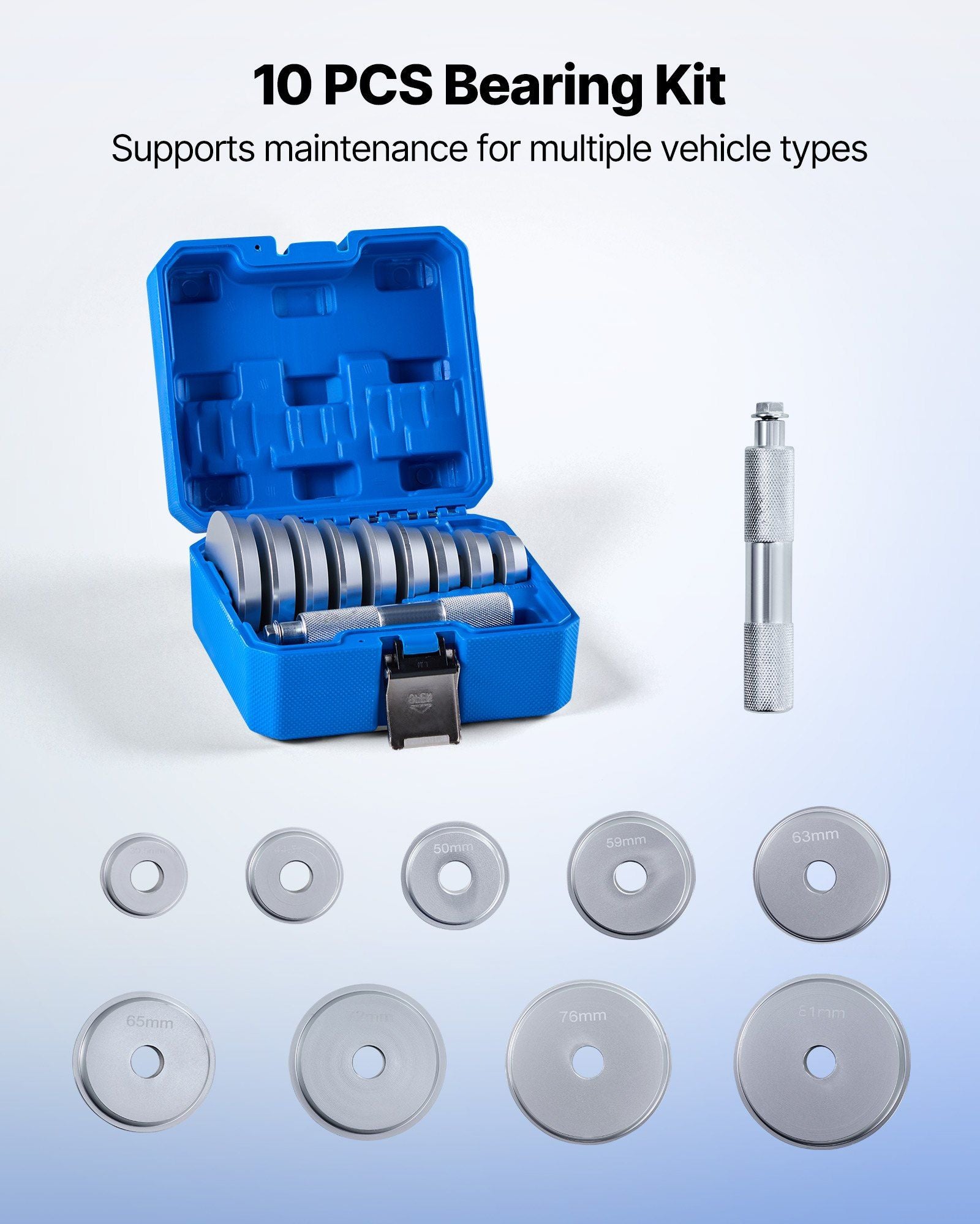 Bearing Press Kit, 10 Pcs, Bearing Race and Seal Driver Set with 9 Bushings and Handle Shaft, Bushing Driver V952-ZCTJ10JTLHJFX2S10001V0