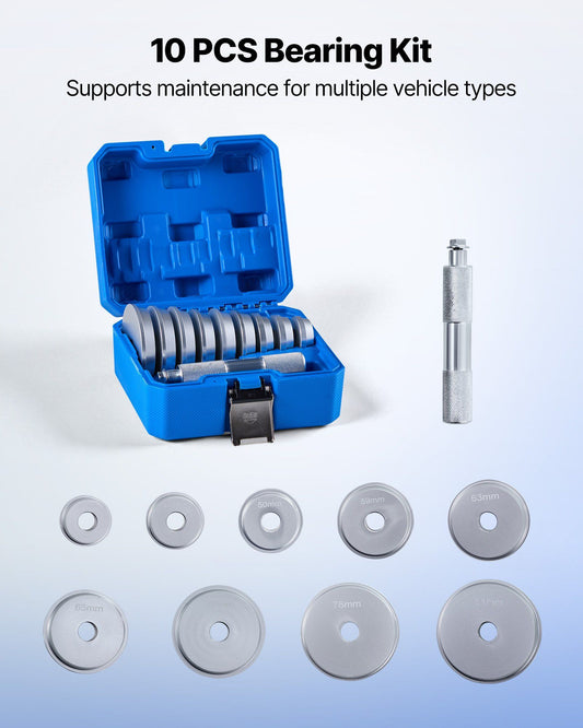 Bearing Press Kit, 10 Pcs, Bearing Race and Seal Driver Set with 9 Bushings and Handle Shaft, Bushing Driver V952-ZCTJ10JTLHJFX2S10001V0