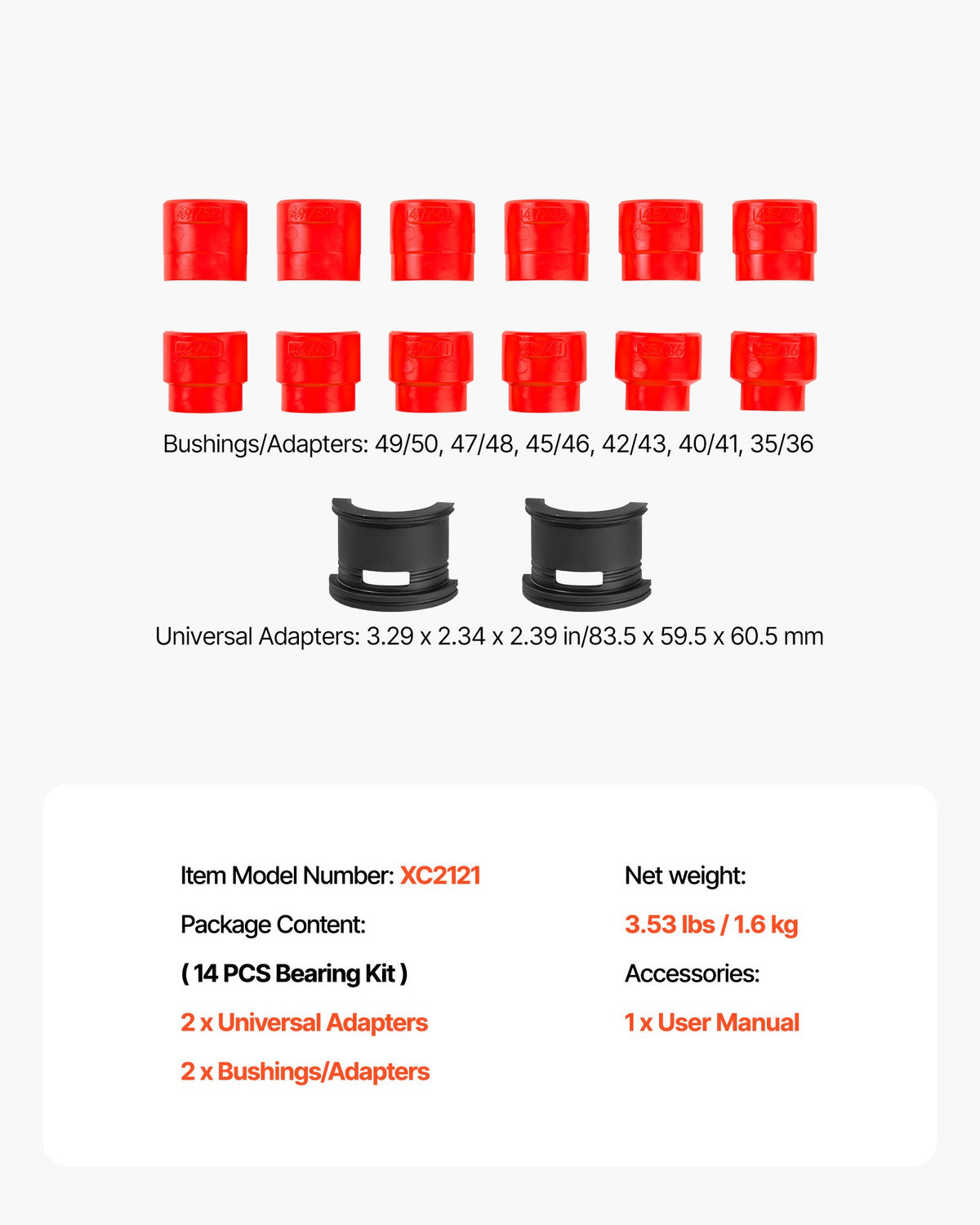 Bearing Press Kit, 14 Pcs, Bearing Race and Seal Driver Set with Bushings and Adapters, Bushing Driver Tool V952-ZCTJ14JTTGWS22E41001V0