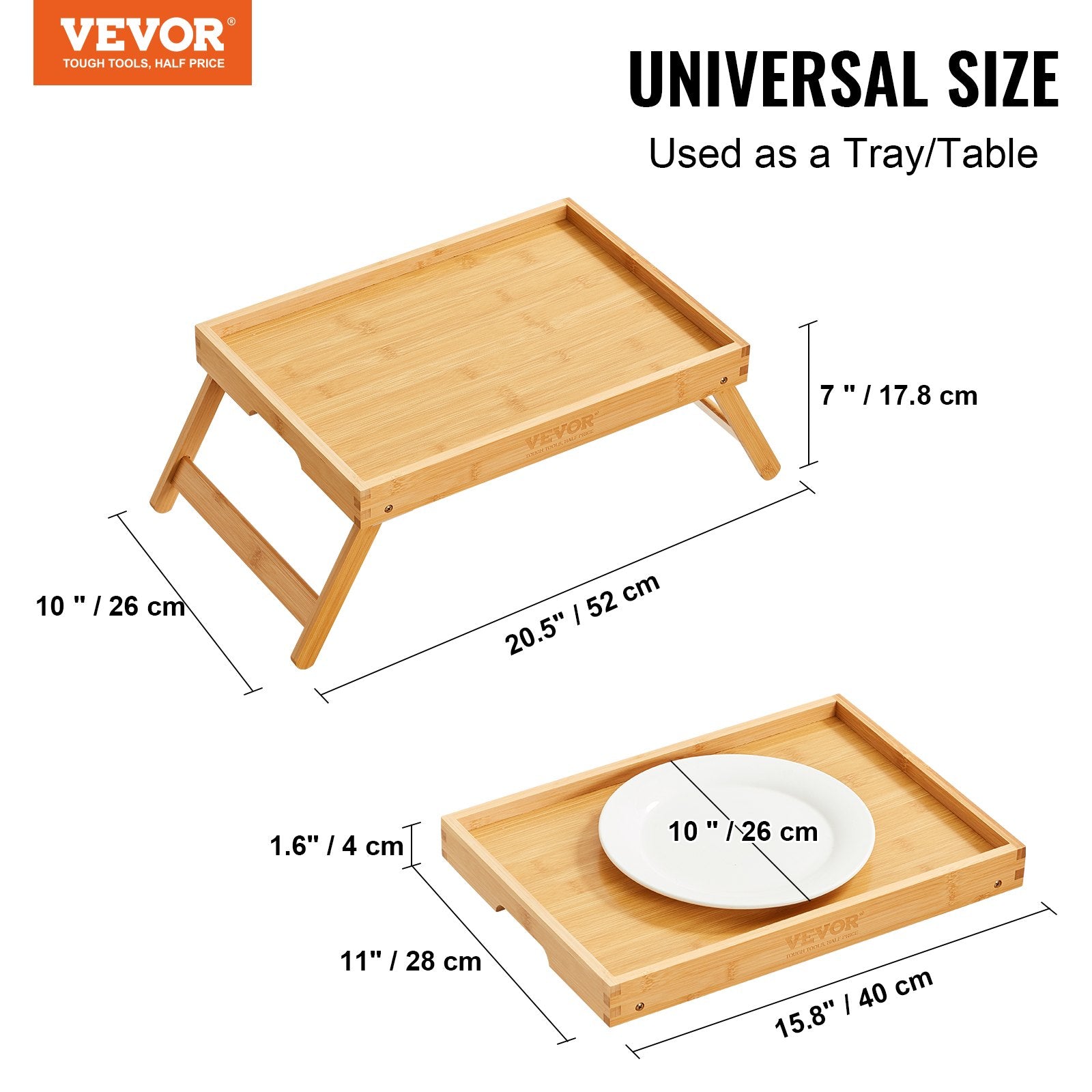 Bed Tray Table with Foldable Legs, Bamboo Breakfast Tray for Sofa, Bed, Eating, Snacking, and Working, V952-ZCTP1JT1581142XUSV0