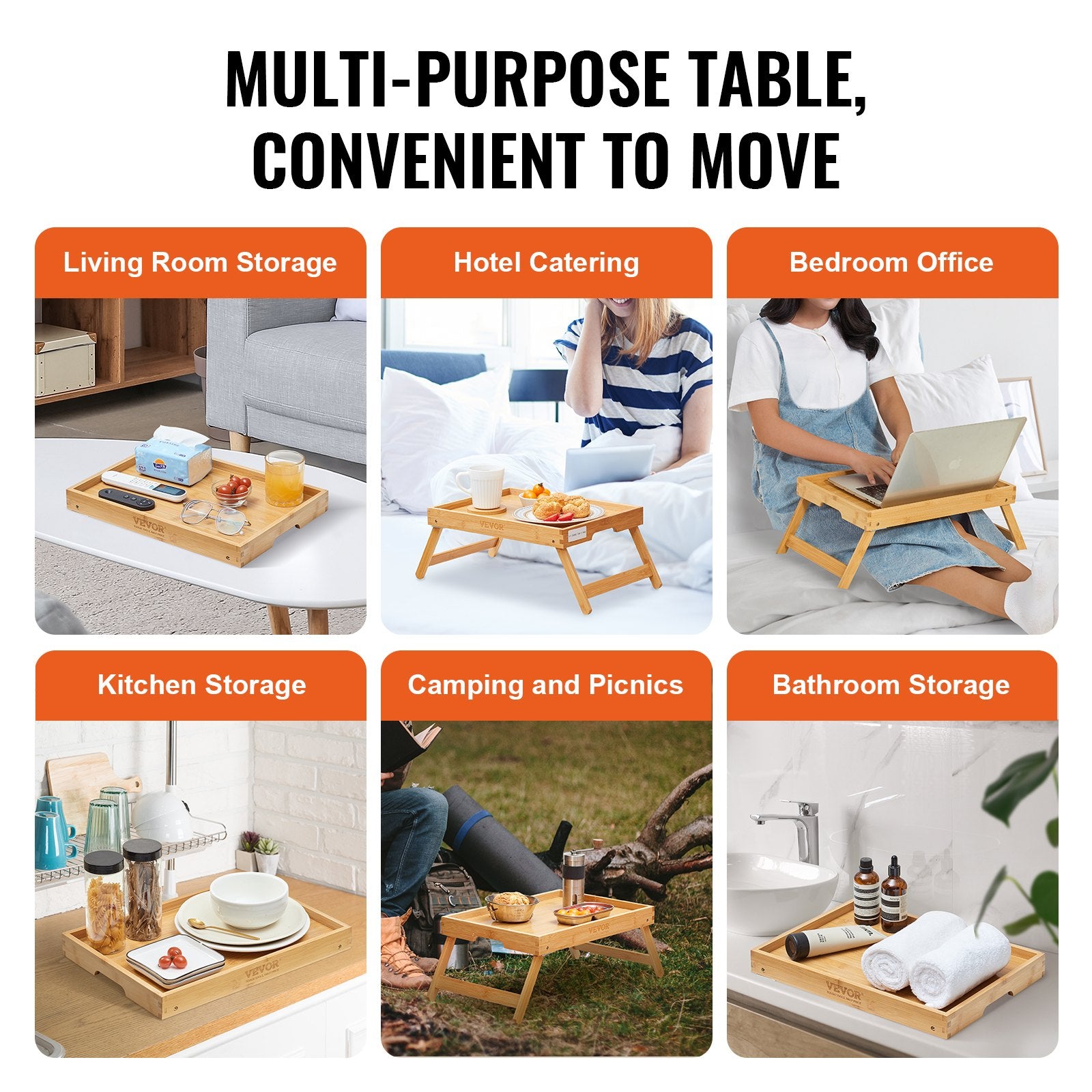 Bed Tray Table with Foldable Legs, Bamboo Breakfast Tray for Sofa, Bed, Eating, Snacking, and Working, V952-ZCTP1JT1581142XUSV0