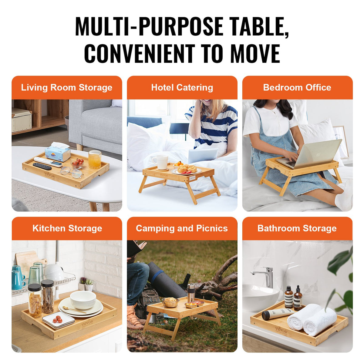 Bed Tray Table with Foldable Legs, Bamboo Breakfast Tray for Sofa, Bed, Eating, Snacking, and Working, V952-ZCTP1JT1581142XUSV0
