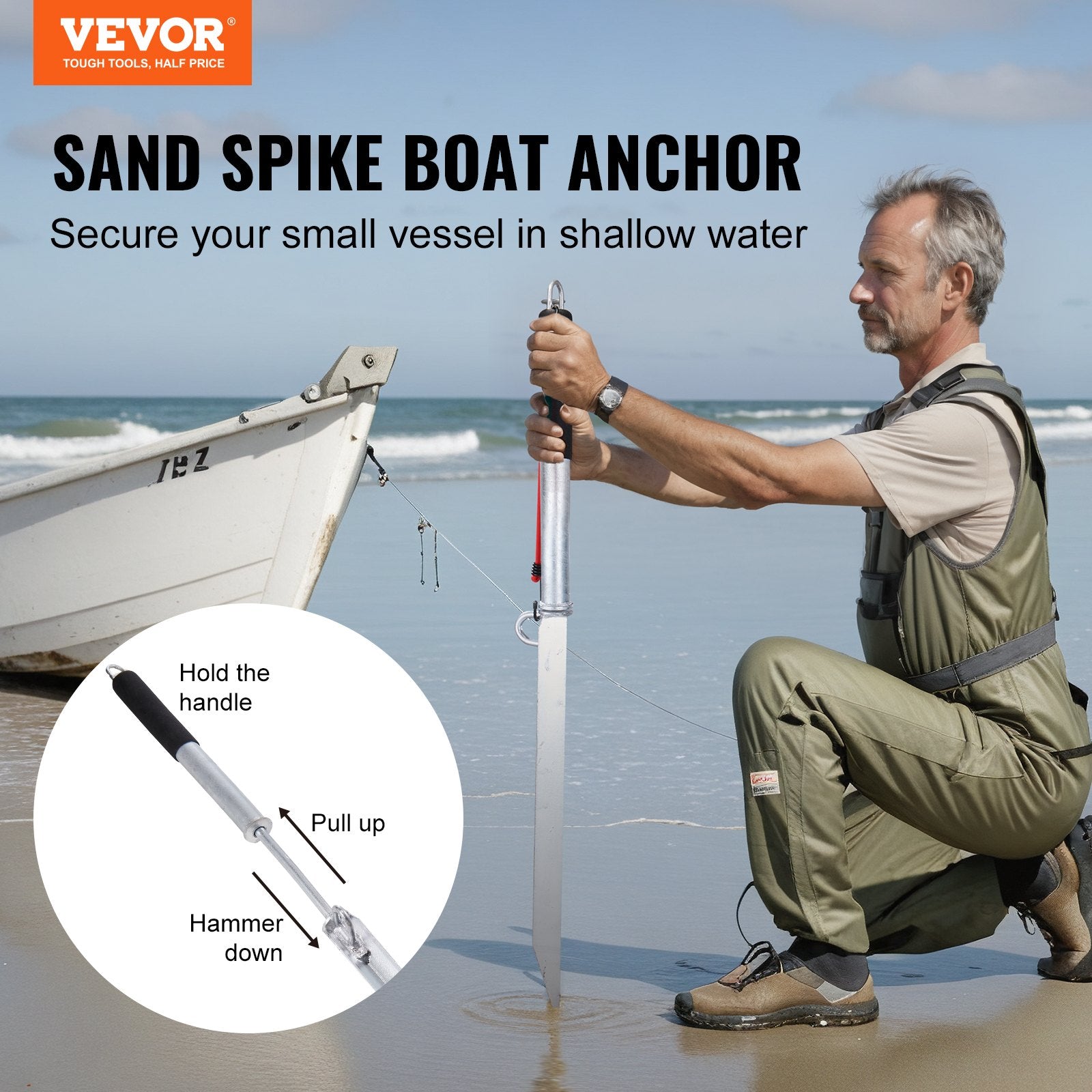Sand Spike Boat Anchor Pole, 36" Galvanized Carbon Steel Slide Anchor Shore Spike, Self-Hammering Beach Spike V952-ZCXCSMDXG36YOMSMVV0