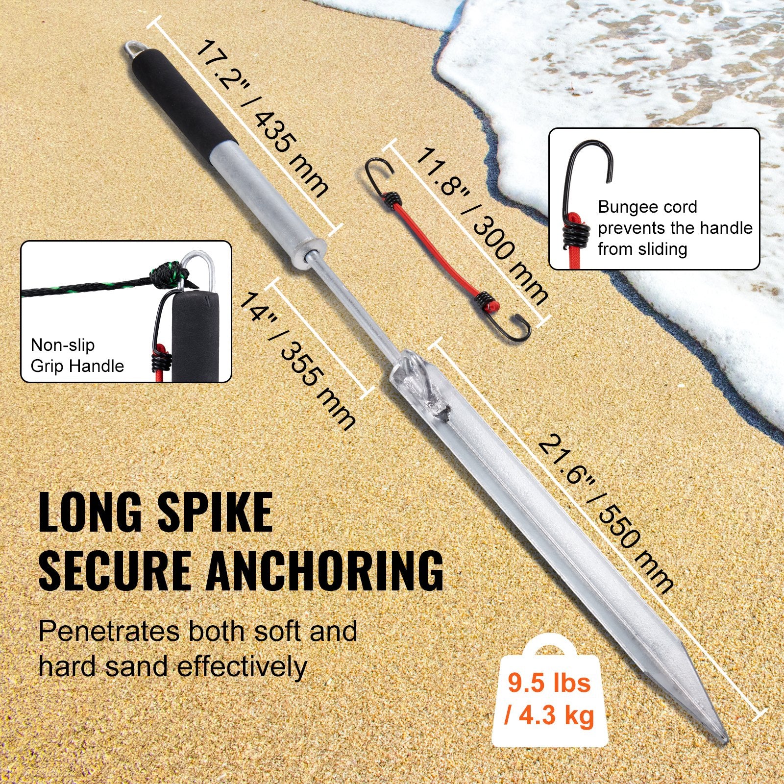Sand Spike Boat Anchor Pole, 36" Galvanized Carbon Steel Slide Anchor Shore Spike, Self-Hammering Beach Spike V952-ZCXCSMDXG36YOMSMVV0