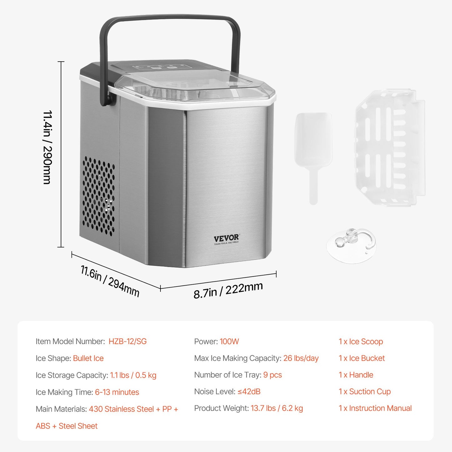 Portable Countertop Ice Maker 26Lbs/24H Self-Cleaning with Scoop Basket V952-ZDBTMSZBJMIN1R5BMV3