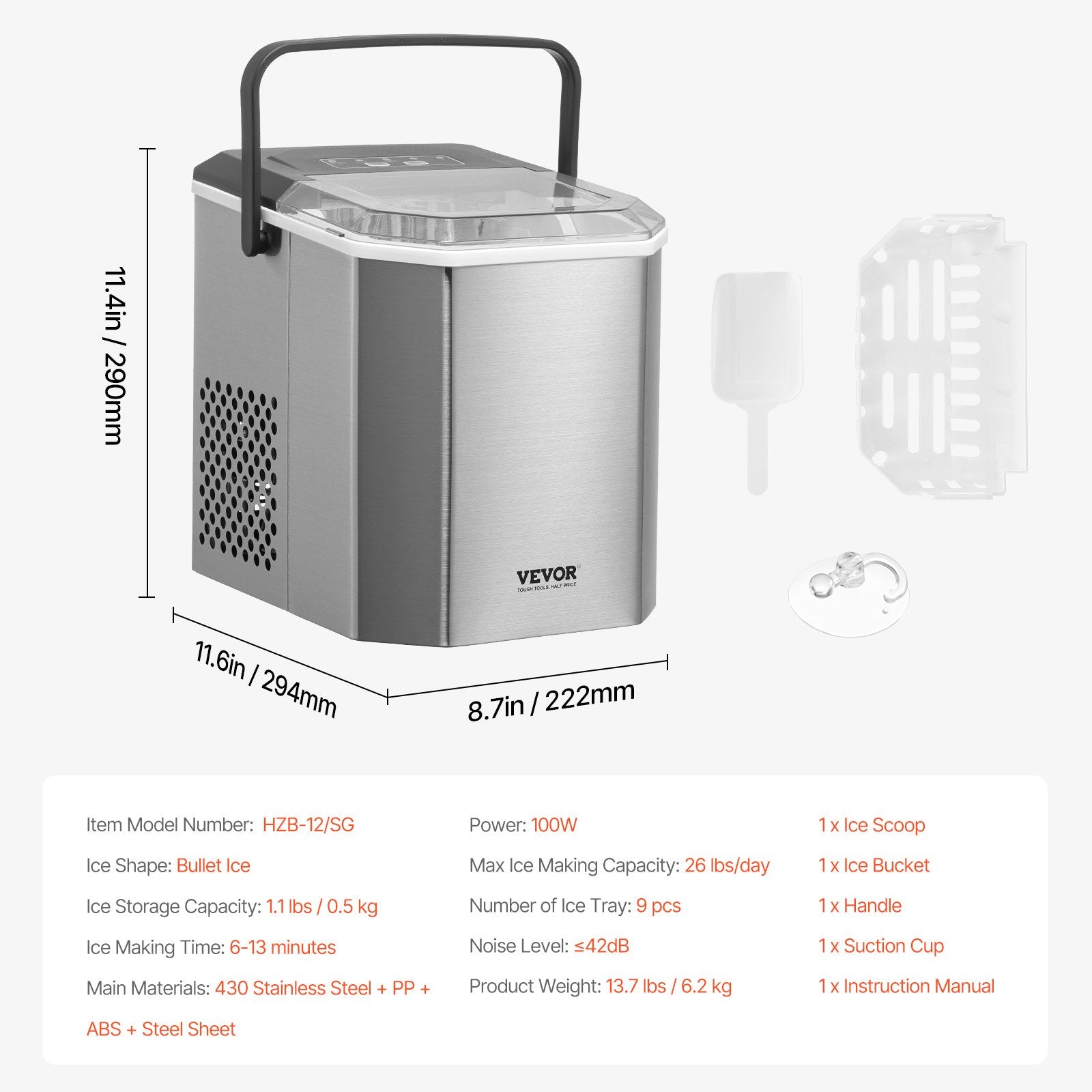 Portable Countertop Ice Maker 26Lbs/24H Self-Cleaning with Scoop Basket V952-ZDBTMSZBJMIN1R5BMV3