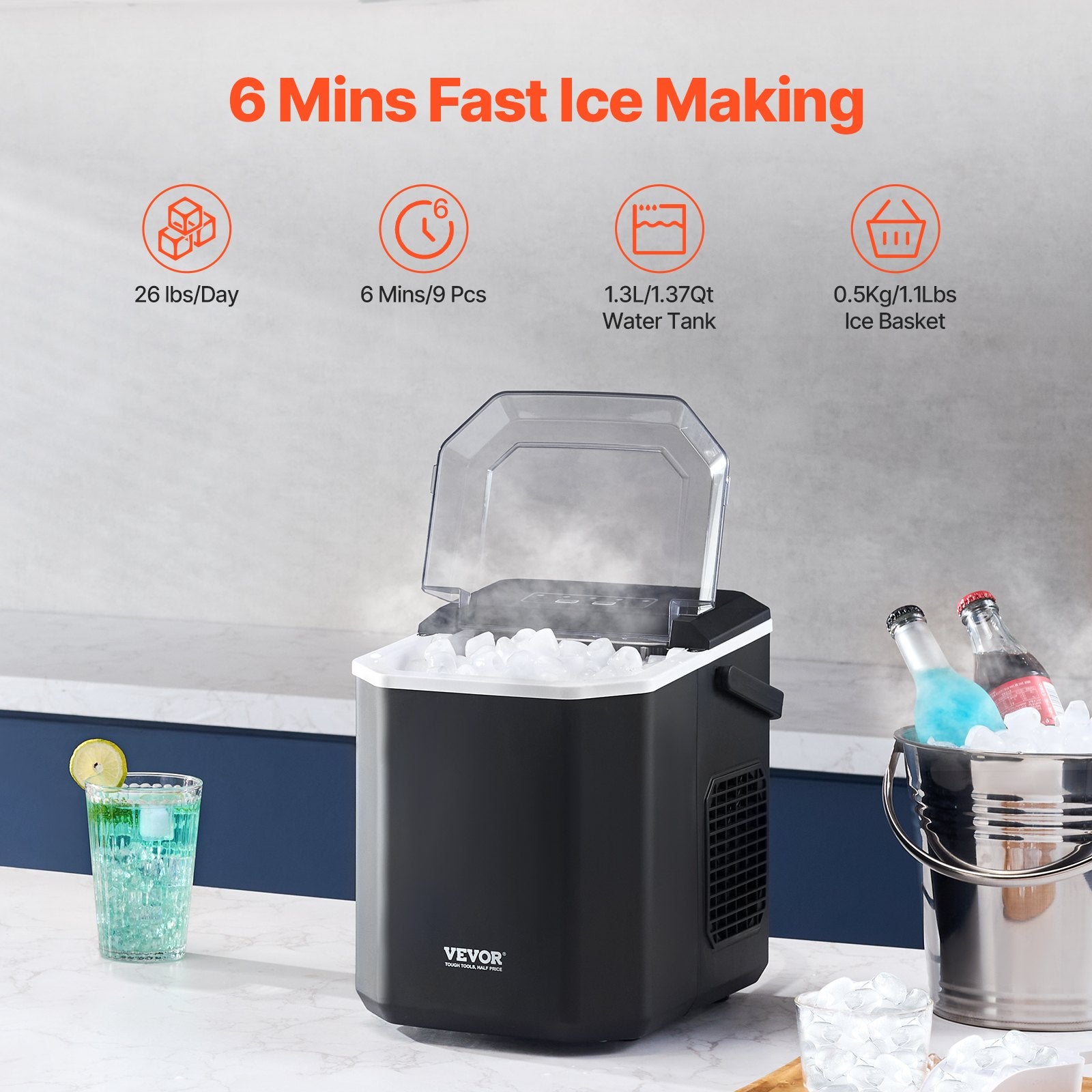 Portable Countertop Ice Maker 26Lbs/24H Self-Cleaning with Scoop Basket V952-ZDBTMSZBJMIN27PNEV3