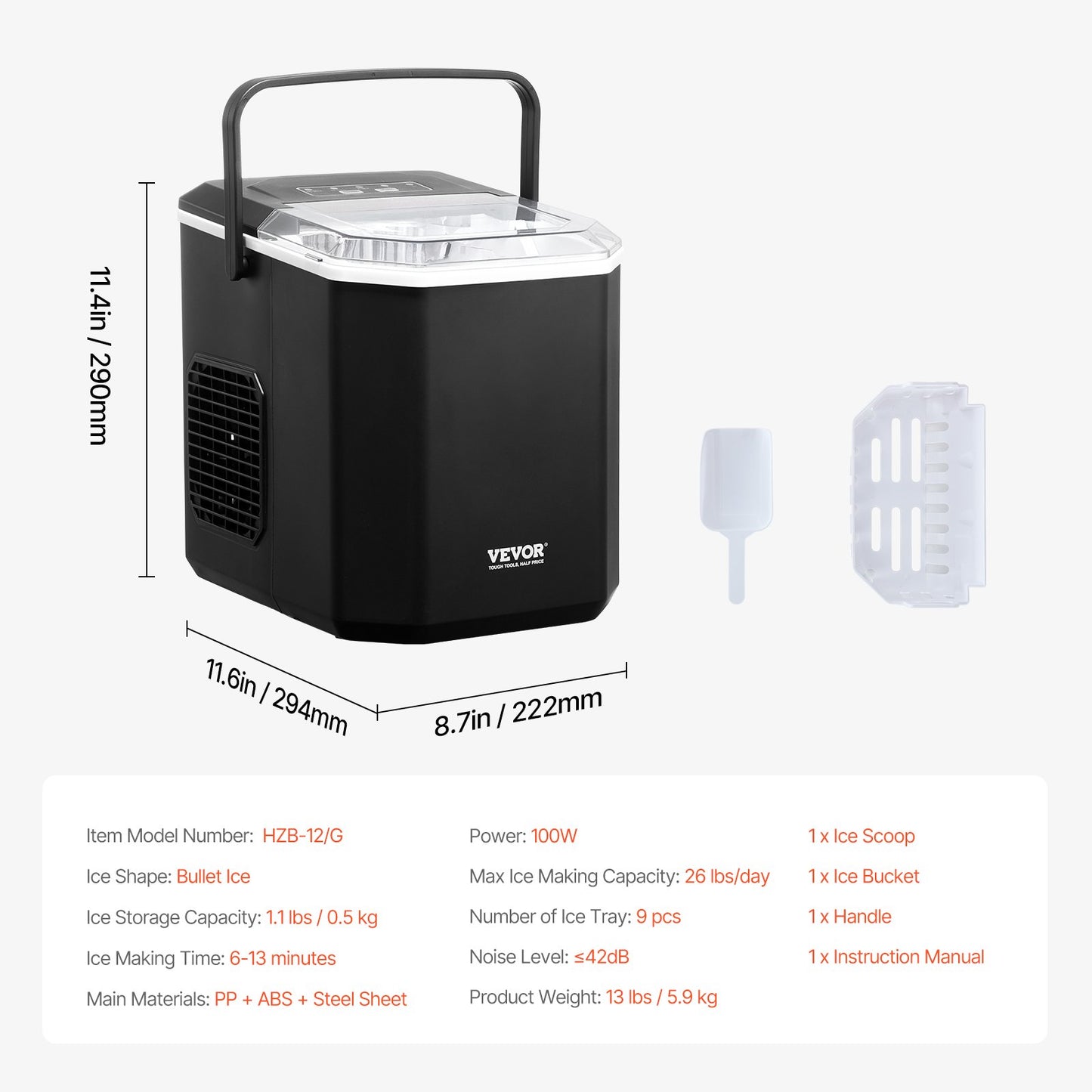 Portable Countertop Ice Maker 26Lbs/24H Self-Cleaning with Scoop Basket V952-ZDBTMSZBJMIN27PNEV3