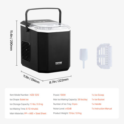 Portable Countertop Ice Maker 26Lbs/24H Self-Cleaning with Scoop Basket V952-ZDBTMSZBJMIN27PNEV3