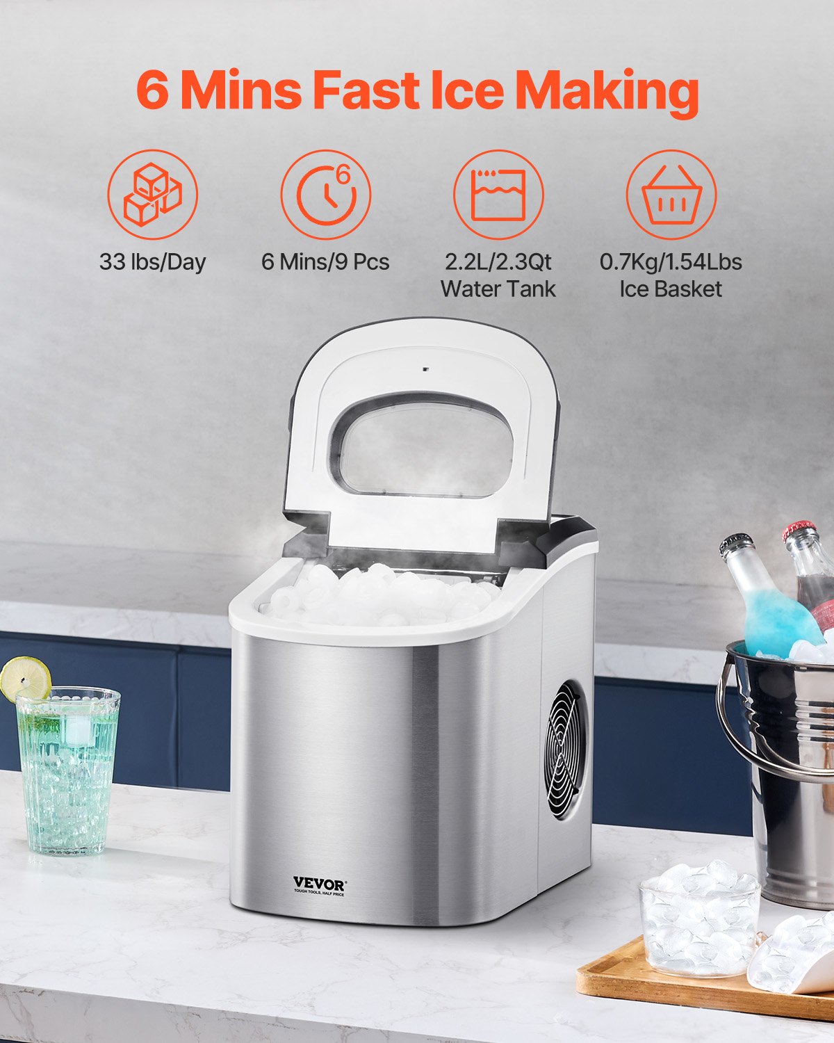 Portable Countertop Ice Maker 33Lbs/24H Self-Cleaning with Scoop Basket V952-ZDBTMSZBJTSBYTG9FV3