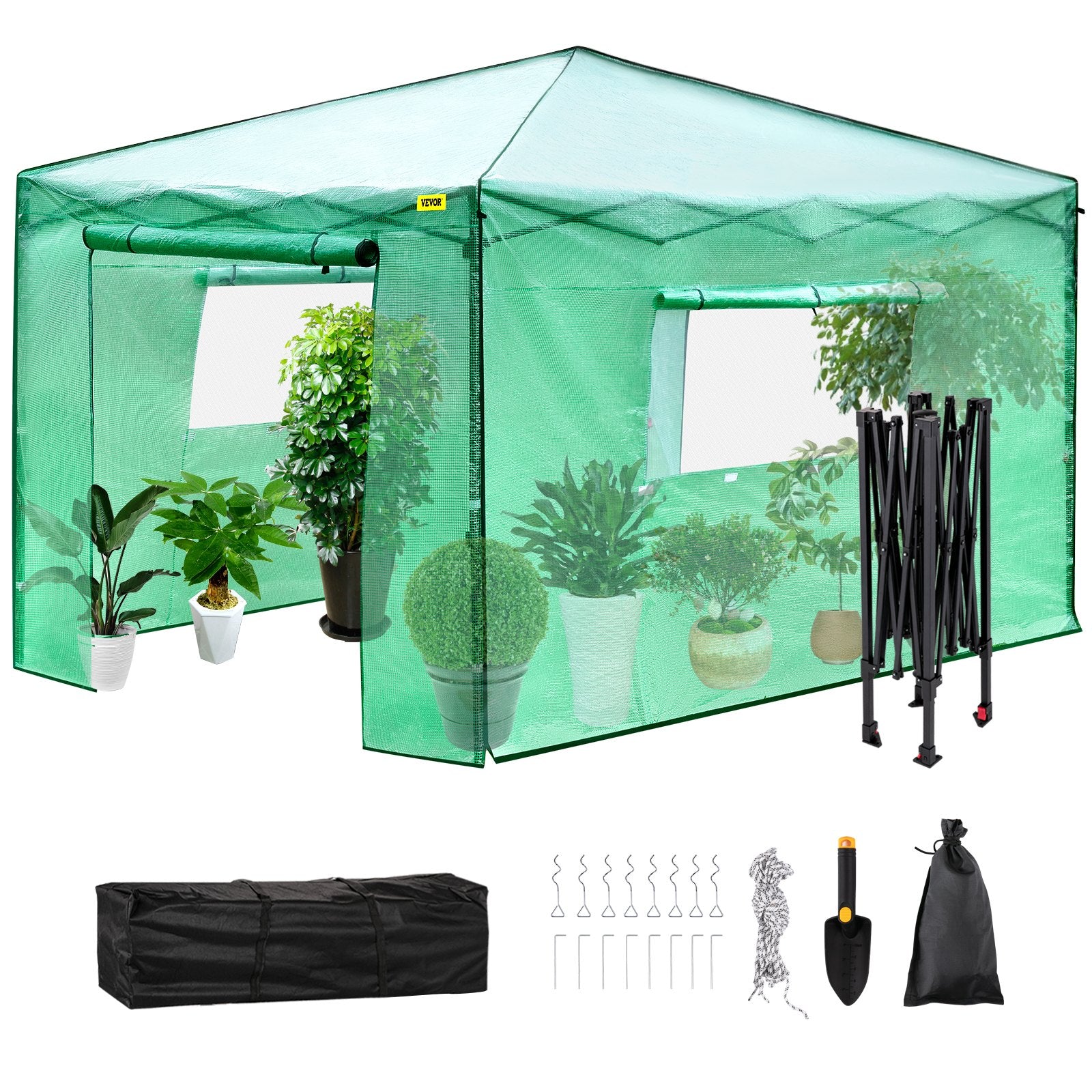 12\'x 8\'x 8\' Pop-Up Greenhouse, Set Up in Minutes, Portable Greenhouse with Doors & Windows. High Strength V952-ZDBXSHYW-128814R5V0