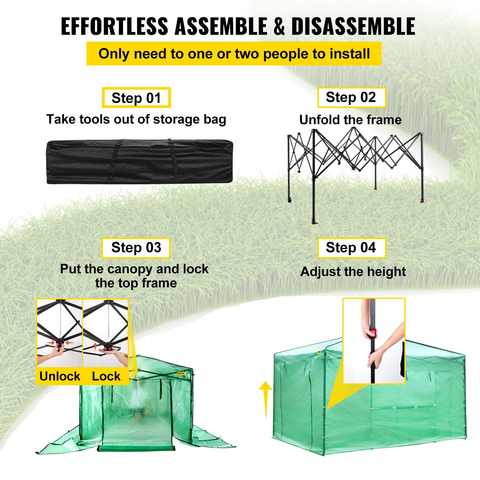 12\'x 8\'x 8\' Pop-Up Greenhouse, Set Up in Minutes, Portable Greenhouse with Doors & Windows. High Strength V952-ZDBXSHYW-128814R5V0