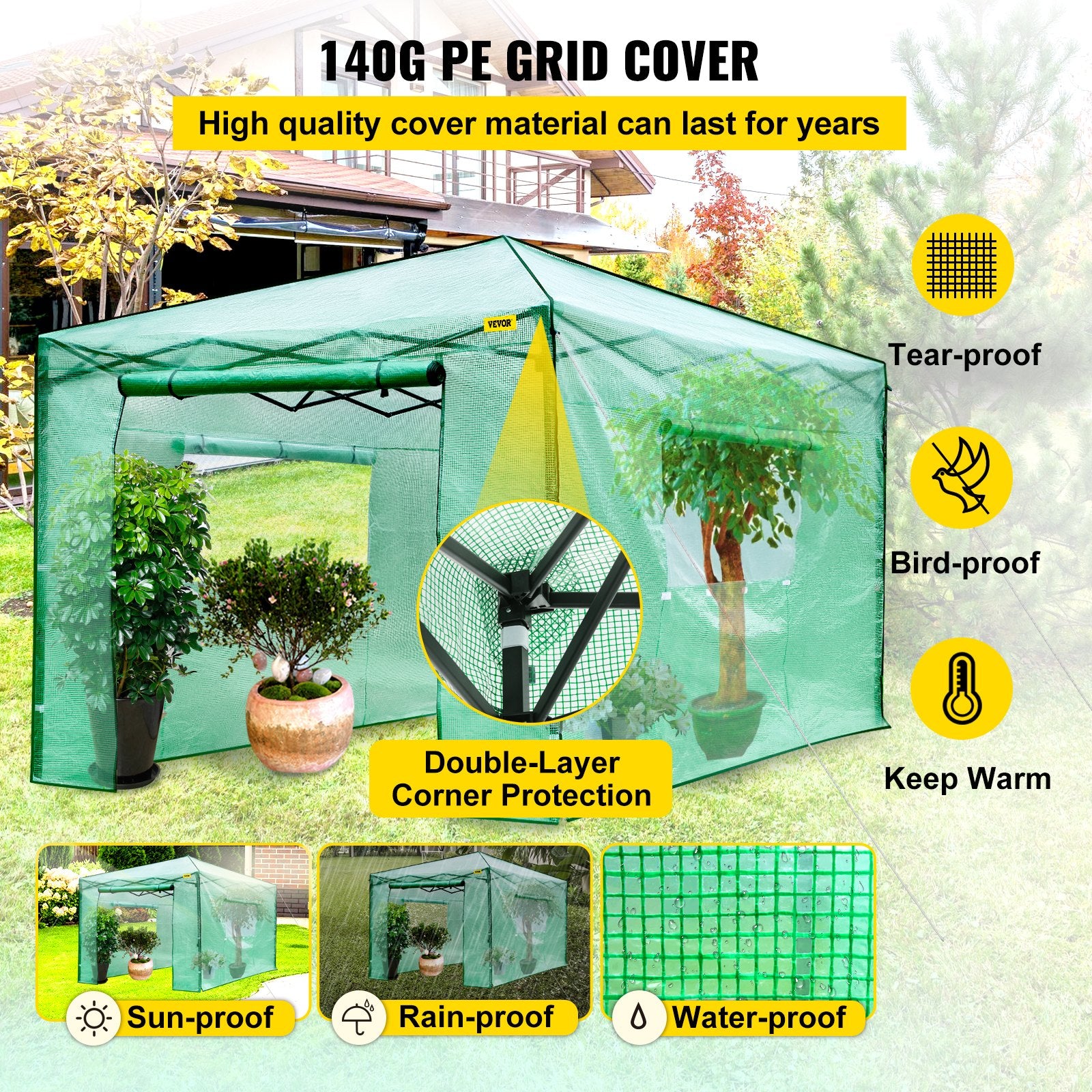 12\'x 8\'x 8\' Pop-Up Greenhouse, Set Up in Minutes, Portable Greenhouse with Doors & Windows. High Strength V952-ZDBXSHYW-128814R5V0