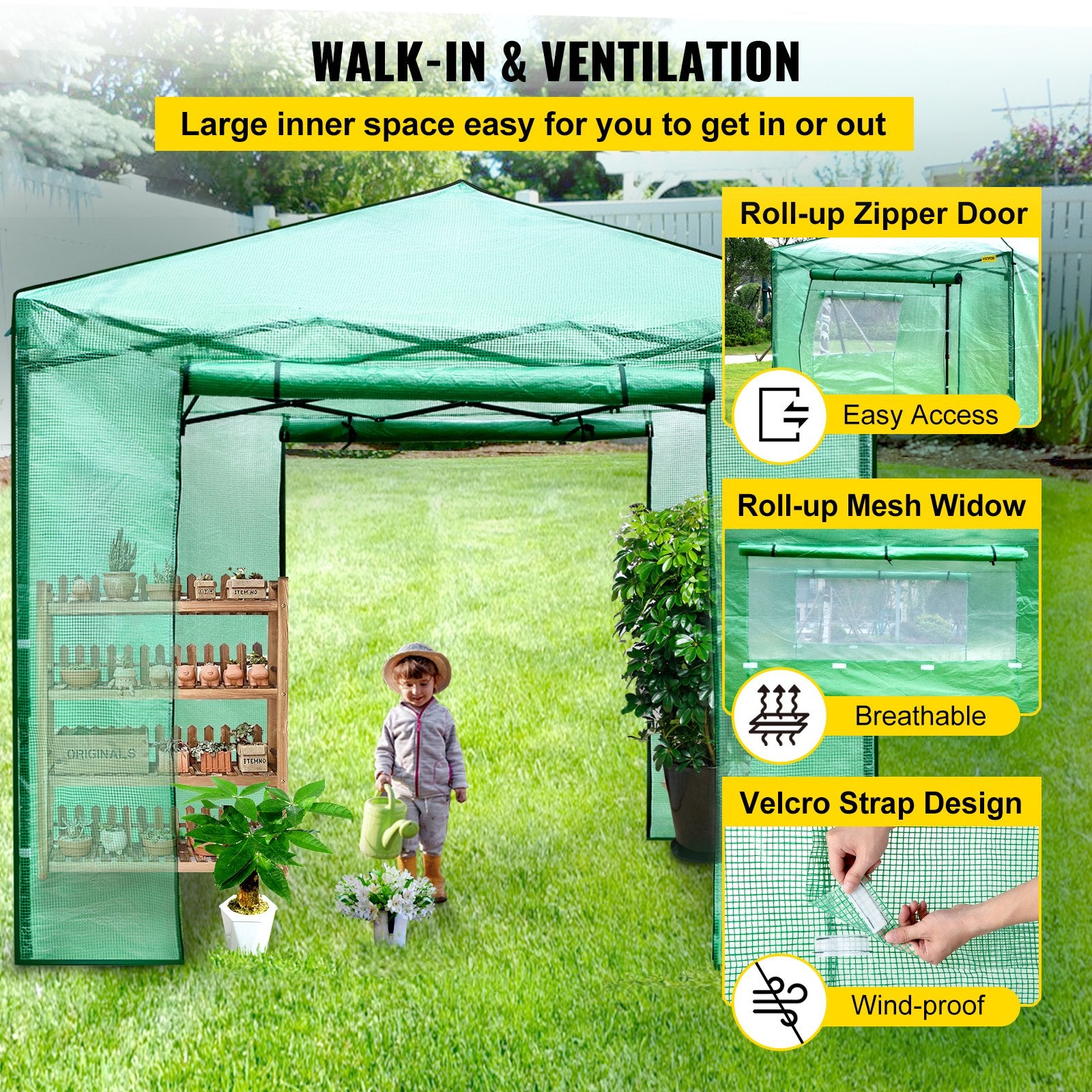 12\'x 8\'x 8\' Pop-Up Greenhouse, Set Up in Minutes, Portable Greenhouse with Doors & Windows. High Strength V952-ZDBXSHYW-128814R5V0