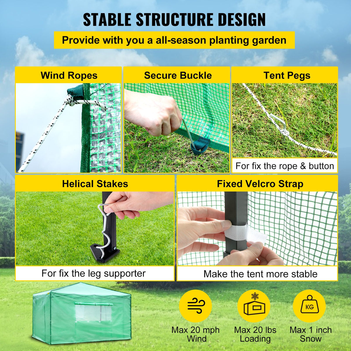 12\'x 8\'x 8\' Pop-Up Greenhouse, Set Up in Minutes, Portable Greenhouse with Doors & Windows. High Strength V952-ZDBXSHYW-128814R5V0