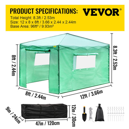 12\'x 8\'x 8\' Pop-Up Greenhouse, Set Up in Minutes, Portable Greenhouse with Doors & Windows. High Strength V952-ZDBXSHYW-128814R5V0