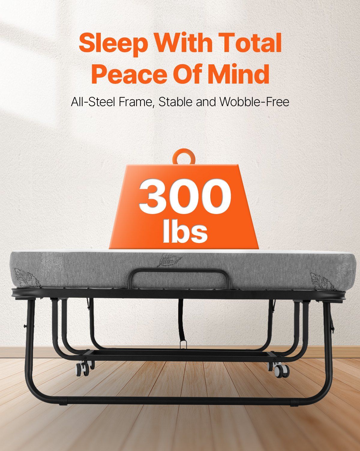 Rollaway Bed, 96.5 cm x 190 cm Folding Bed with 10 cm Mattress, Twin Size Foldable Bed with Sturdy Metal V952-ZDC38YC4INCHYORRBV0