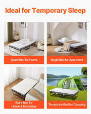 Rollaway Bed, 96.5 cm x 190 cm Folding Bed with 10 cm Mattress, Twin Size Foldable Bed with Sturdy Metal V952-ZDC38YC4INCHYORRBV0