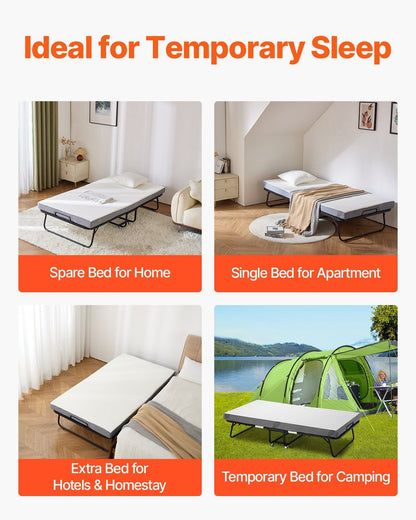 Rollaway Bed, 96.5 cm x 190 cm Folding Bed with 10 cm Mattress, Twin Size Foldable Bed with Sturdy Metal V952-ZDC38YC4INCHYORRBV0