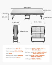 Rollaway Bed, 96.5 cm x 190 cm Folding Bed with 10 cm Mattress, Twin Size Foldable Bed with Sturdy Metal V952-ZDC38YC4INCHYORRBV0