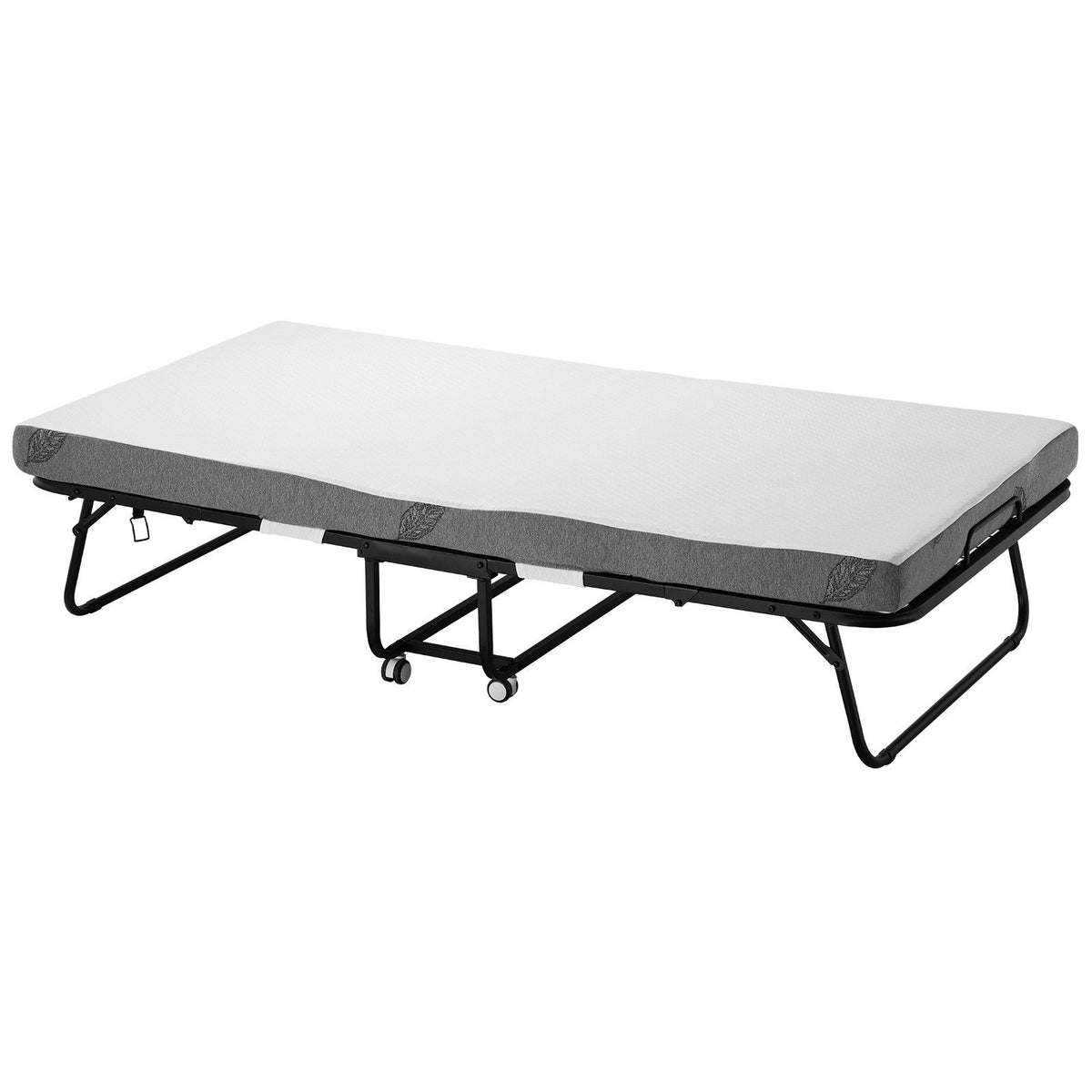 Rollaway Bed, 96.5 cm x 190 cm Folding Bed with 10 cm Mattress, Twin Size Foldable Bed with Sturdy Metal V952-ZDC38YC4INCHYORRBV0