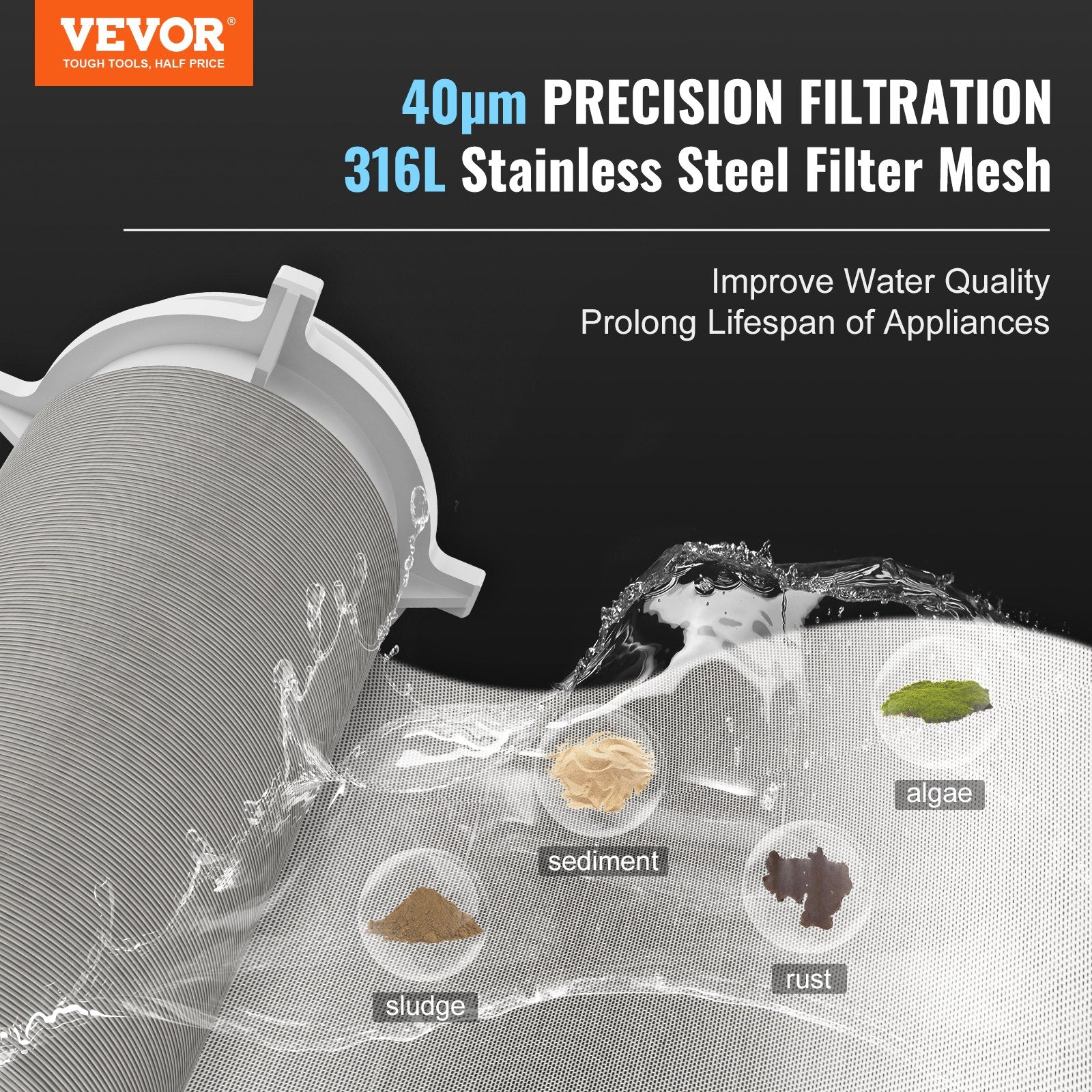 Spin Down Filter, 40 Micron Whole House Sediment Filter for Well Water, 1" G-M + 1 1/4" G-M, 8 T/H High Flow V952-ZDCXQZSGLQFC03MQTV9