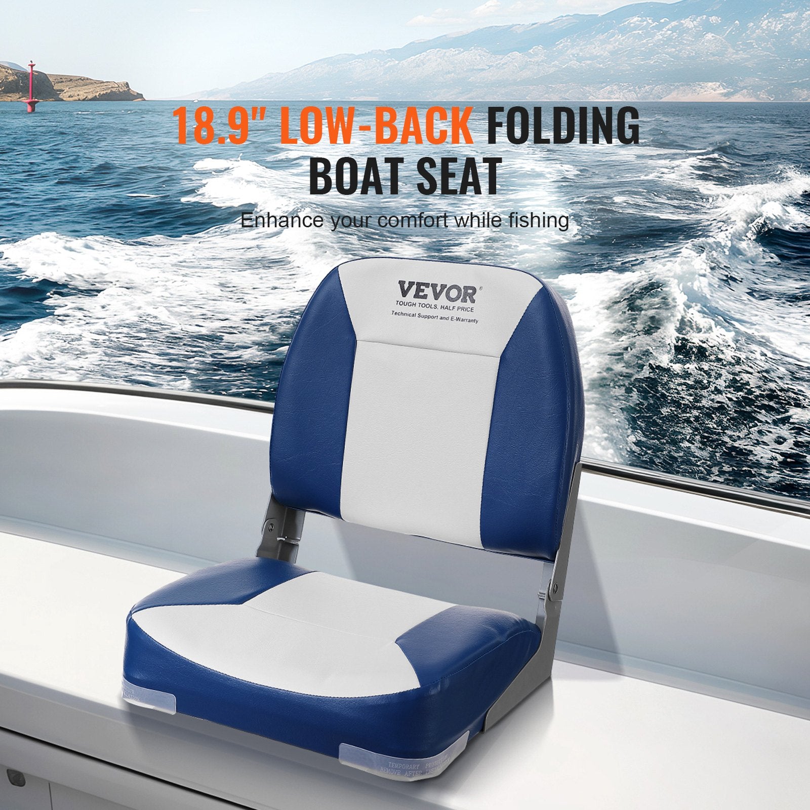 Boat Seat, 480 mm Low Back Boat Seat, Folding Boat Chair with Thickened Sponge Padding and Hinge, Fold-Down V952-ZDCZYDKB1J008NUH0V0