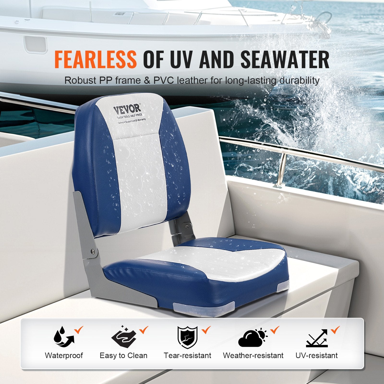 Boat Seat, 480 mm Low Back Boat Seat, Folding Boat Chair with Thickened Sponge Padding and Hinge, Fold-Down V952-ZDCZYDKB1J008NUH0V0
