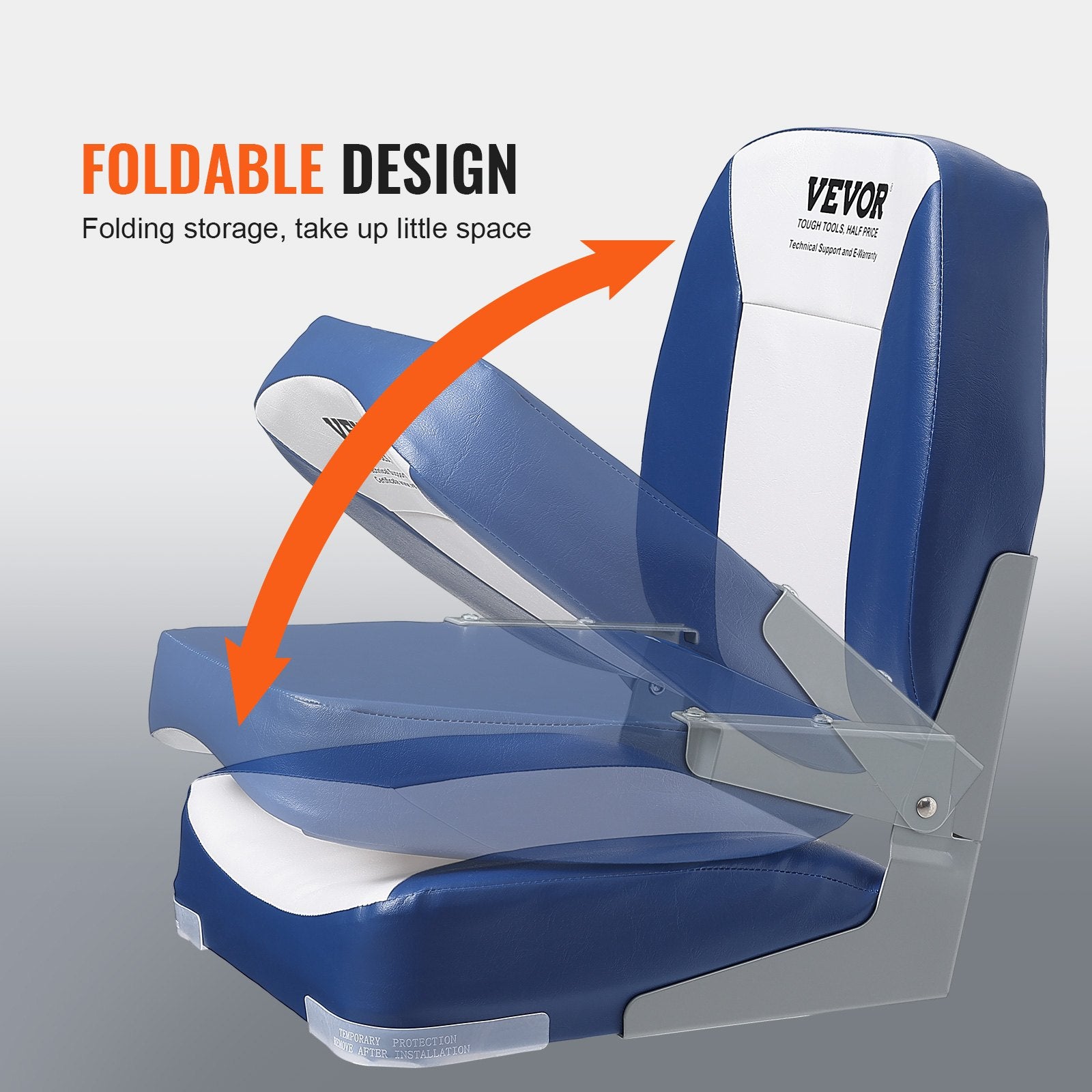 Boat Seat, 480 mm Low Back Boat Seat, Folding Boat Chair with Thickened Sponge Padding and Hinge, Fold-Down V952-ZDCZYDKB1J008NUH0V0