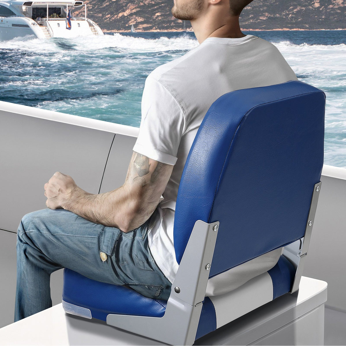 Boat Seat, 480 mm Low Back Boat Seat, Folding Boat Chair with Thickened Sponge Padding and Hinge, Fold-Down V952-ZDCZYDKB1J008NUH0V0