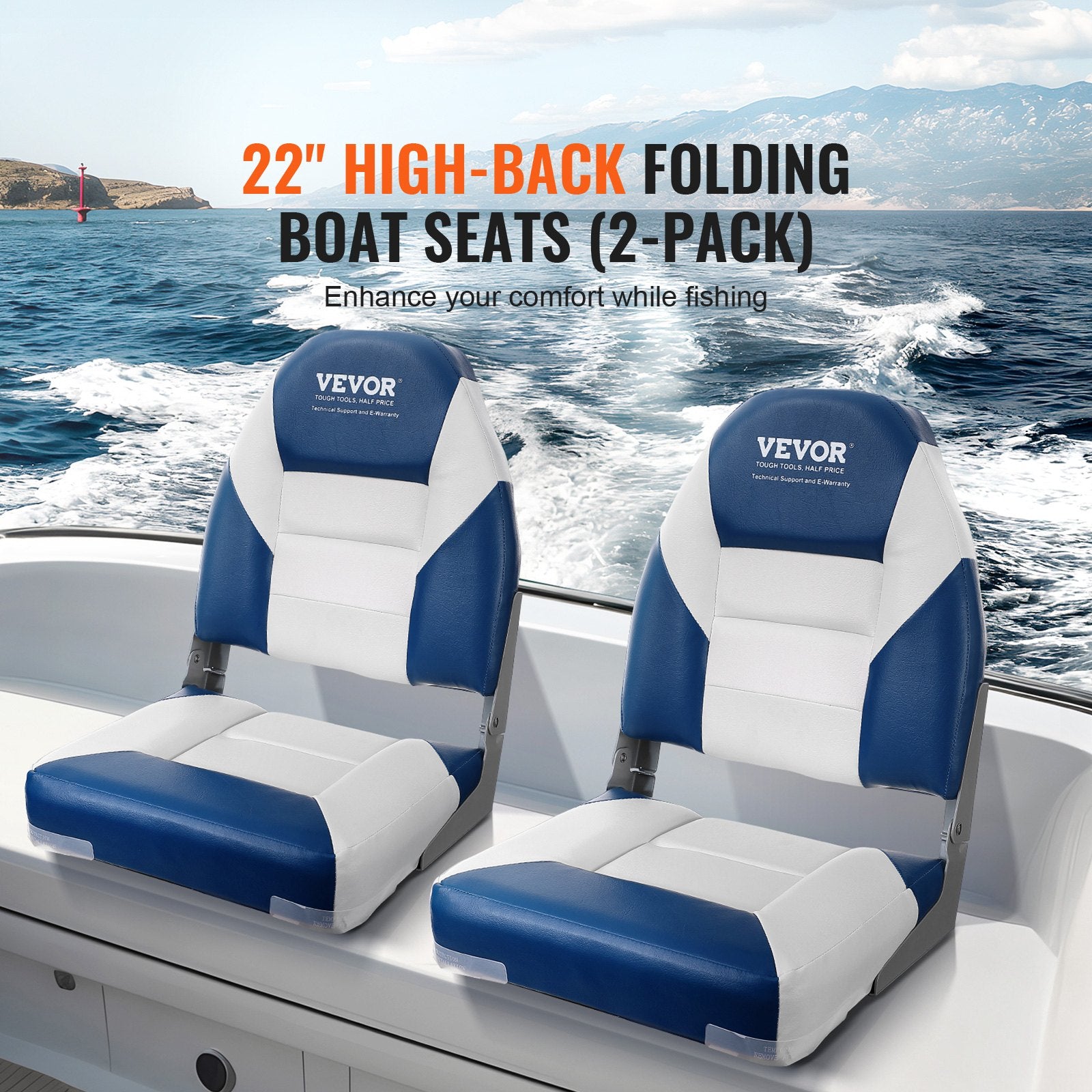 Boat Seats, 555 mm High Back Boat Seat, Folding Boat Chair with Thickened Sponge Padding and Hinge, Fold-Down V952-ZDCZYGKB2J00F5L1EV0