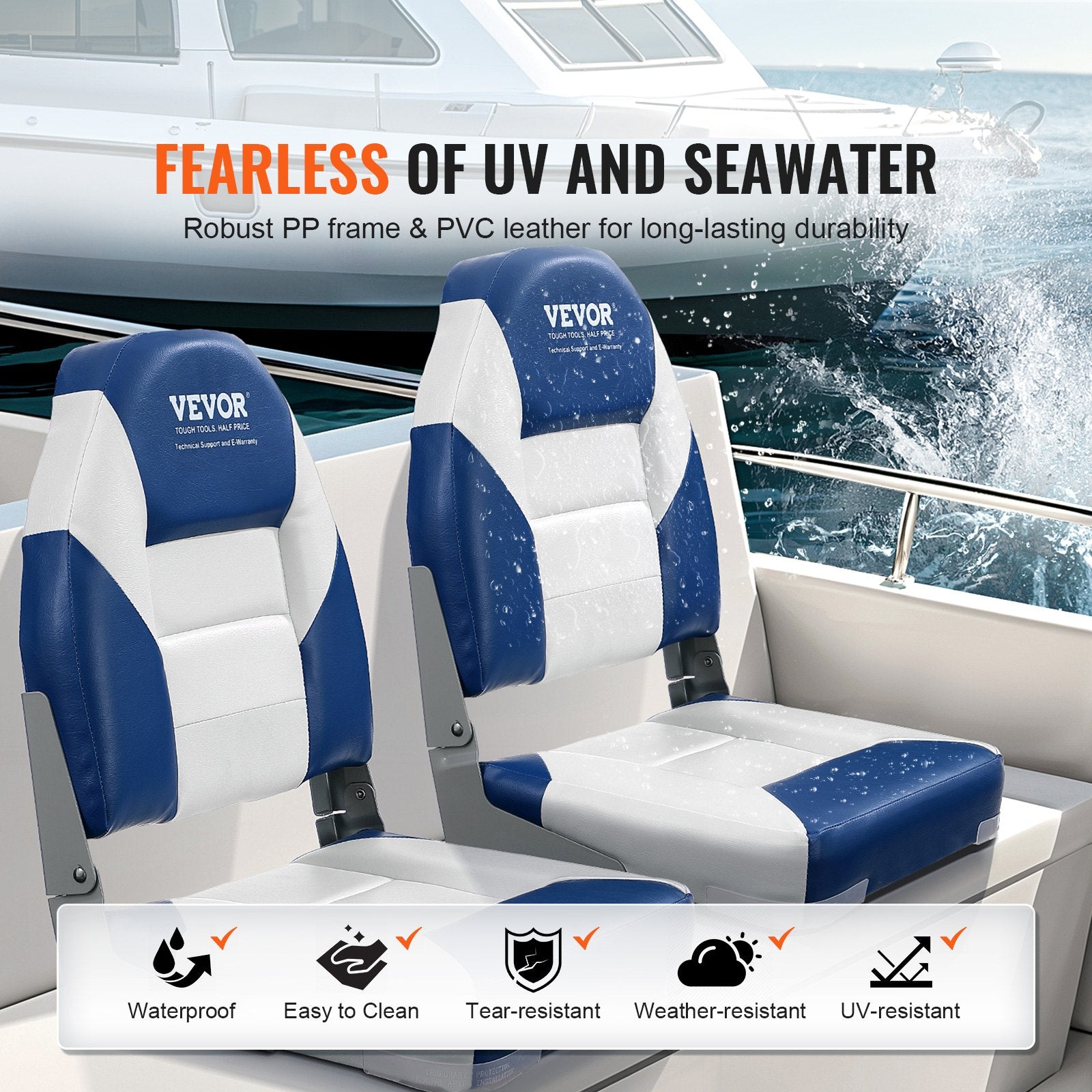 Boat Seats, 555 mm High Back Boat Seat, Folding Boat Chair with Thickened Sponge Padding and Hinge, Fold-Down V952-ZDCZYGKB2J00F5L1EV0